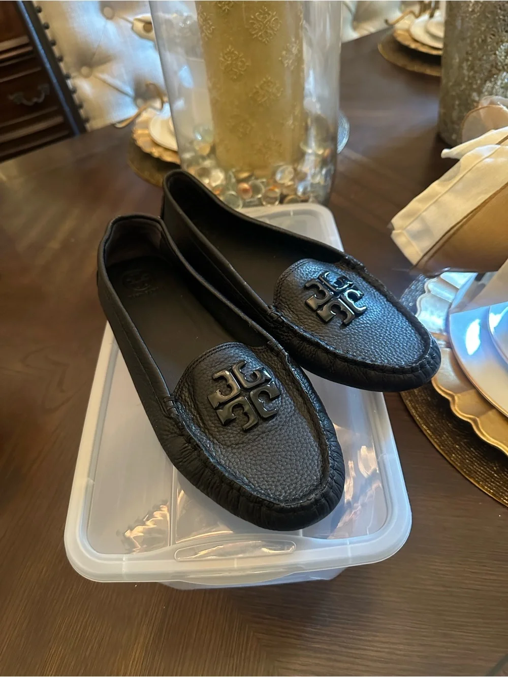 Tory Burch Black Leather Minnie Moc Loafers
